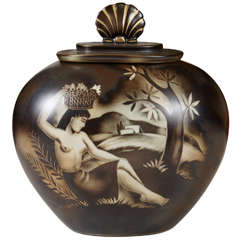 Ceramic Jar with Figurative Scenes Designed by Gunnar Nylund for Rorstrand