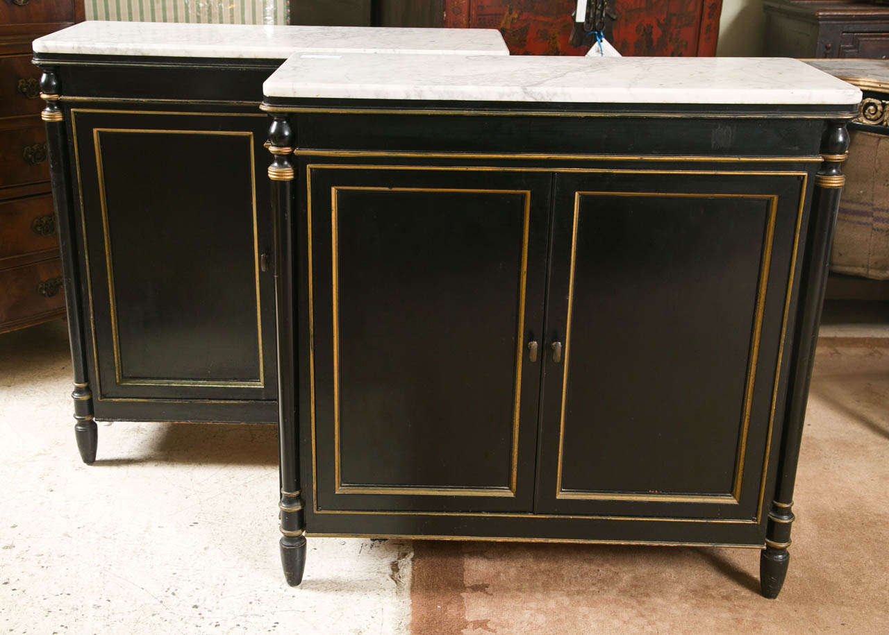 Pair of Jansen Style Marble Top Cabinets. 4