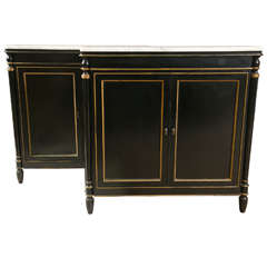Pair of Jansen Style Marble Top Cabinets.
