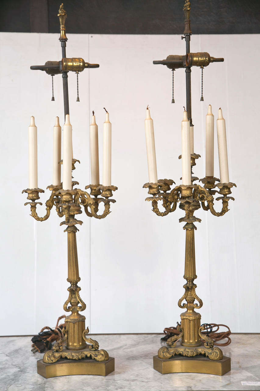 Pair of Dore Bronze Candelabra Lamps 4