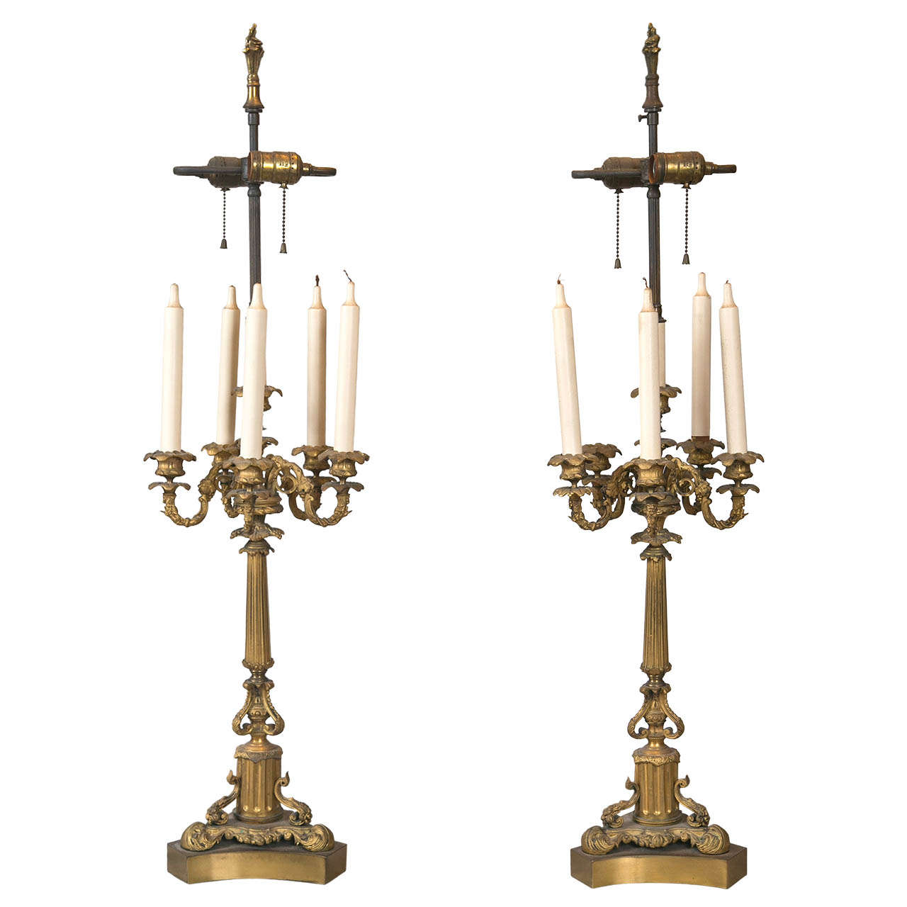 Pair of Dore Bronze Candelabra Lamps