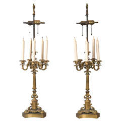 Pair of Dore Bronze Candelabra Lamps