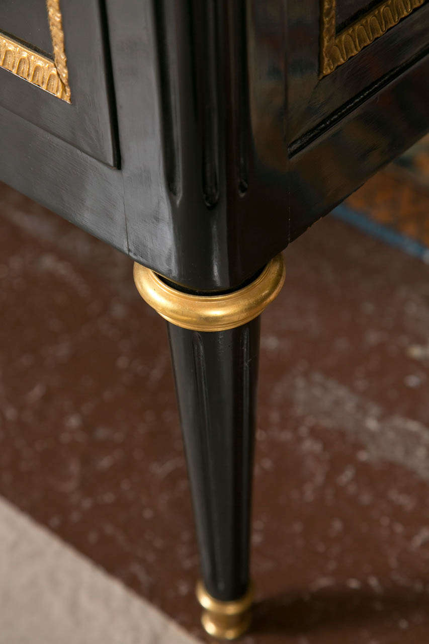 Mid-20th Century Maison Jansen Marble-Top Ebonized Commode Heavy Bronze Mounts Louis XVI Style