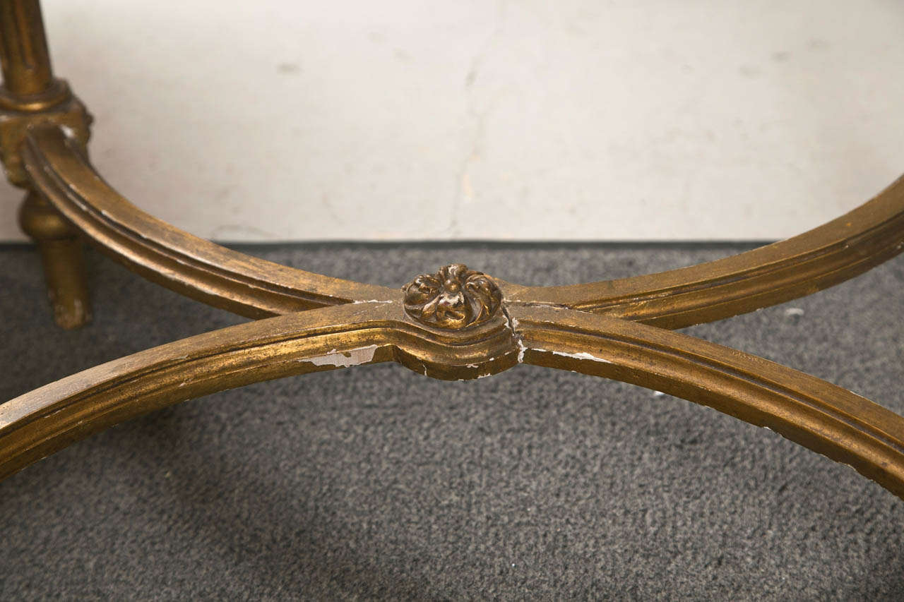 French Louis XVI Style Marble Top Giltwood Table