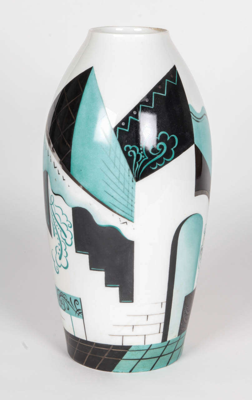 Lucien Lelong / French Art Deco Handpainted Porcelain Vase circa 1935