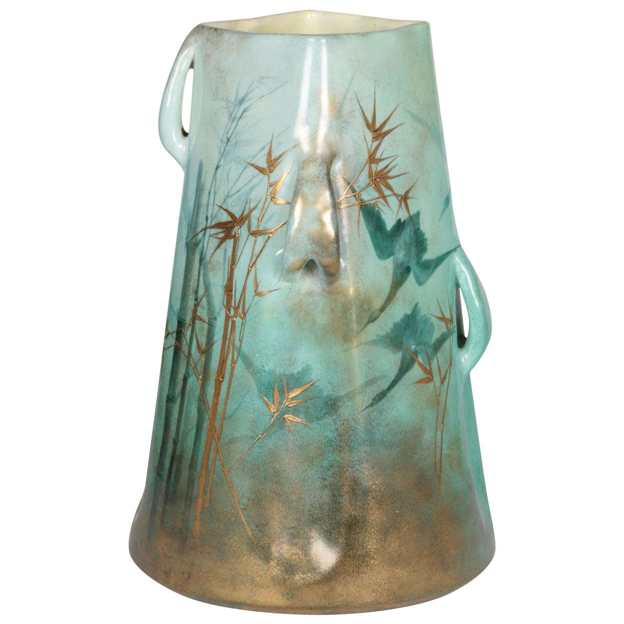 Clement Massier / French Art Nouveau "Bamboo and Flying Crane" Vase circa 1900 For Sale