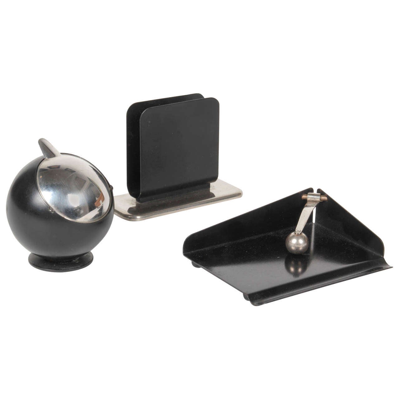 Marianne Brandt / Ruppelwerk  Bauhaus Black enameled desk accessories  c. 1930 For Sale