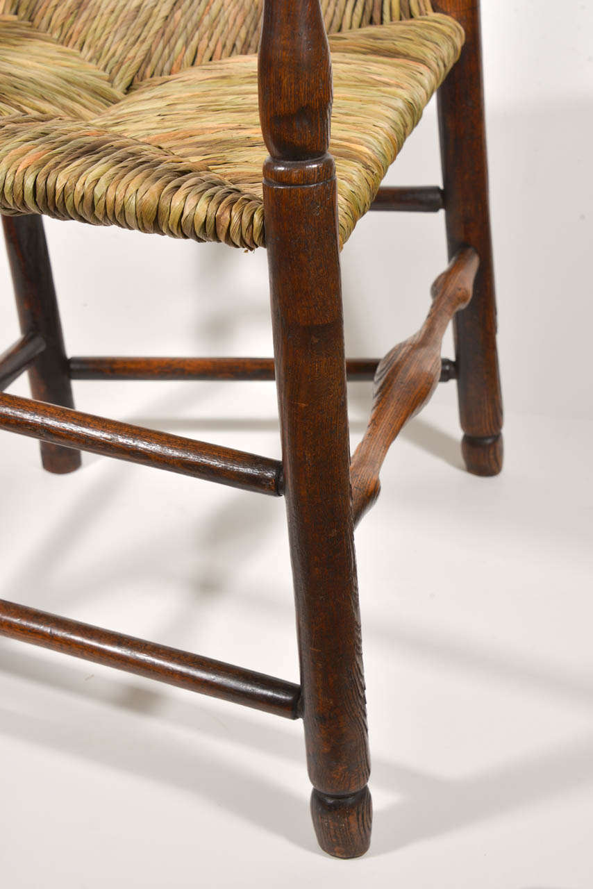 18 Th C Windsor Ladder Back Chair With Rush Seat In Excellent Condition In Houston, TX