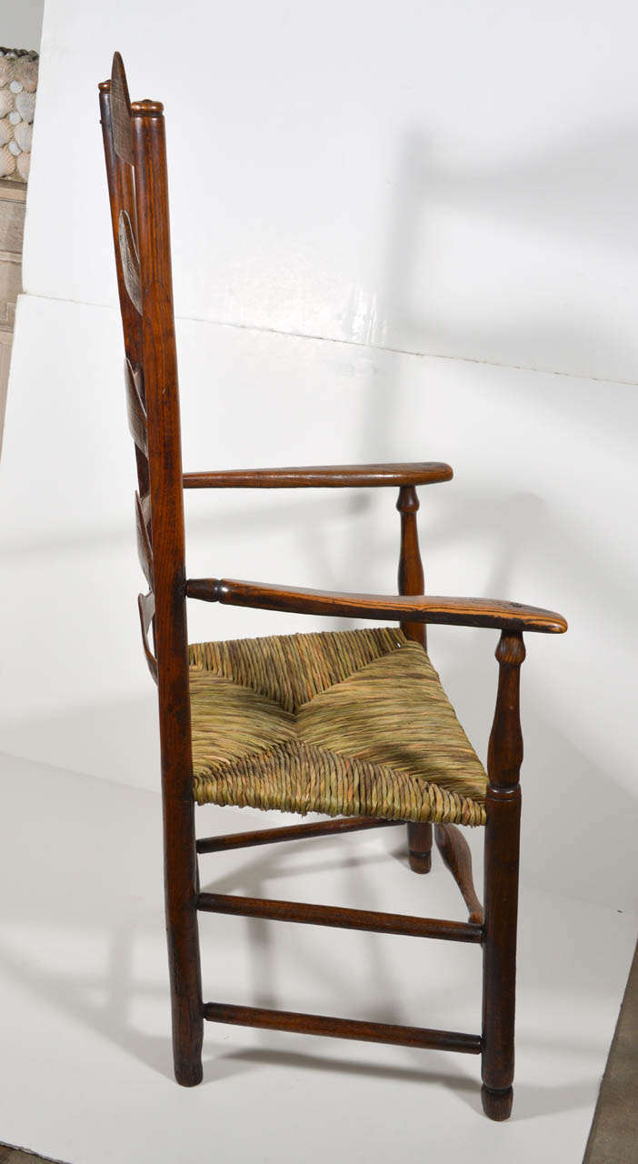 18 Th C Windsor Ladder Back Chair With Rush Seat 1
