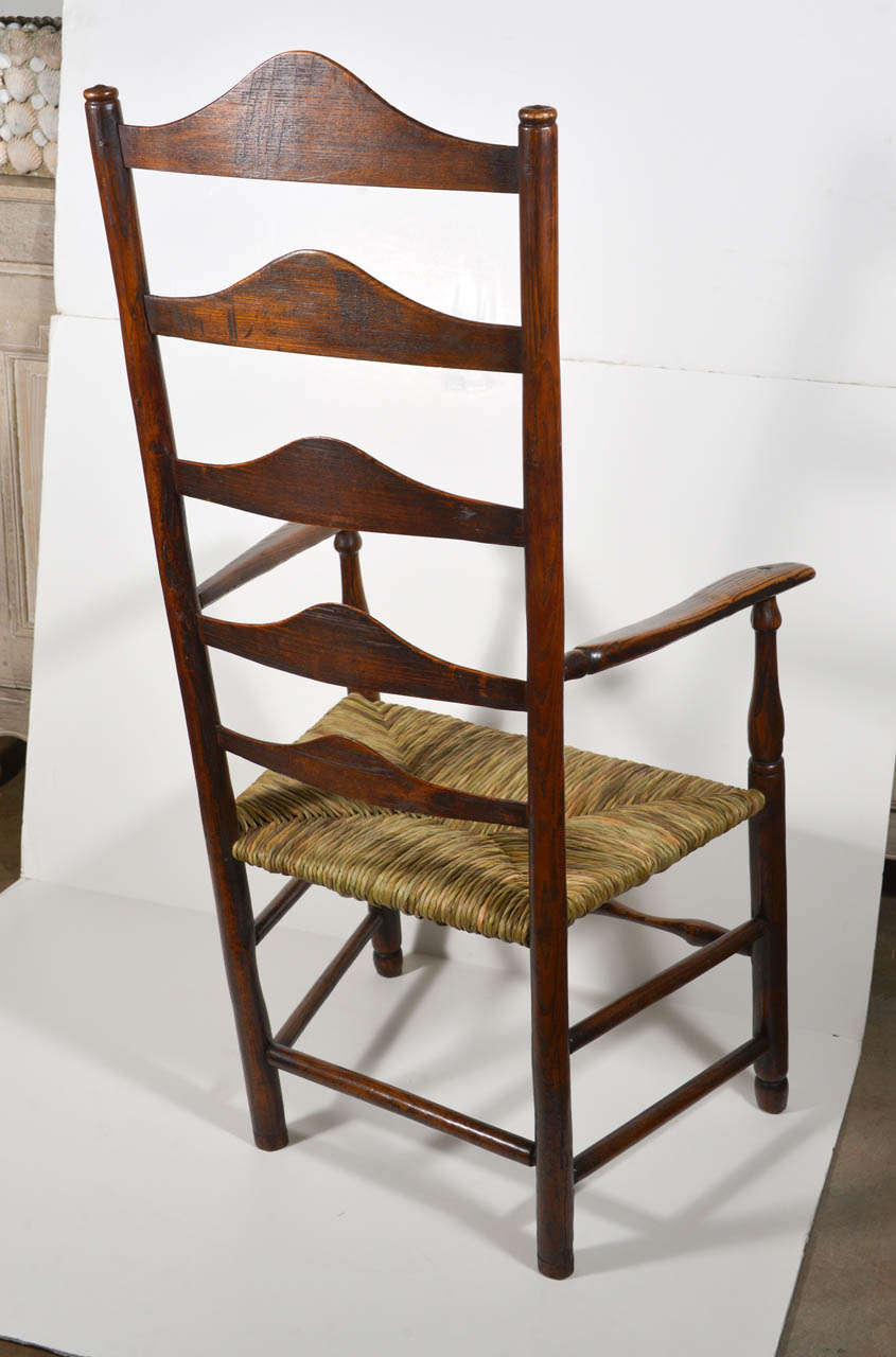 18 Th C Windsor Ladder Back Chair With Rush Seat 2
