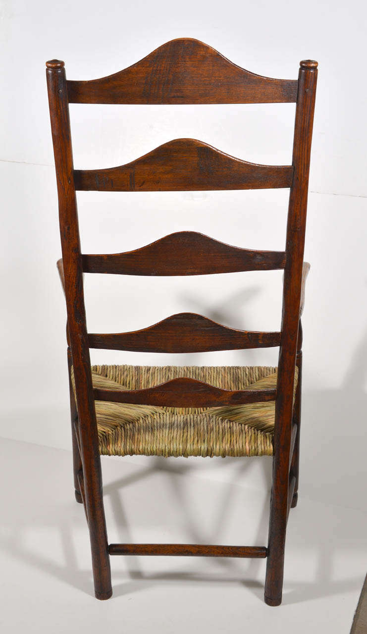 18 Th C Windsor Ladder Back Chair With Rush Seat 3