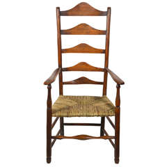 18 Th C Windsor Ladder Back Chair With Rush Seat