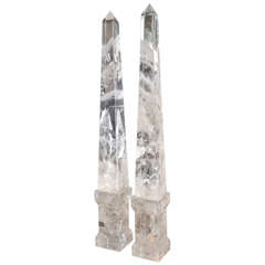 Pair of Exceptional Quality Rock Crystal Obelisks, Contemporary