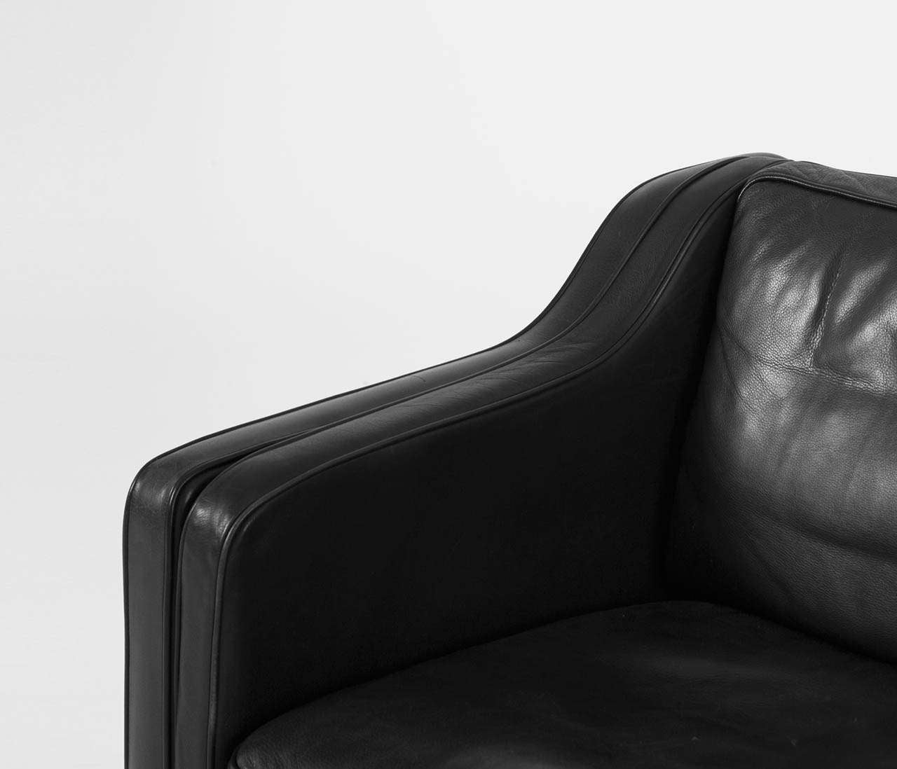 Scandinavian Modern Danish Black Leather Sofa