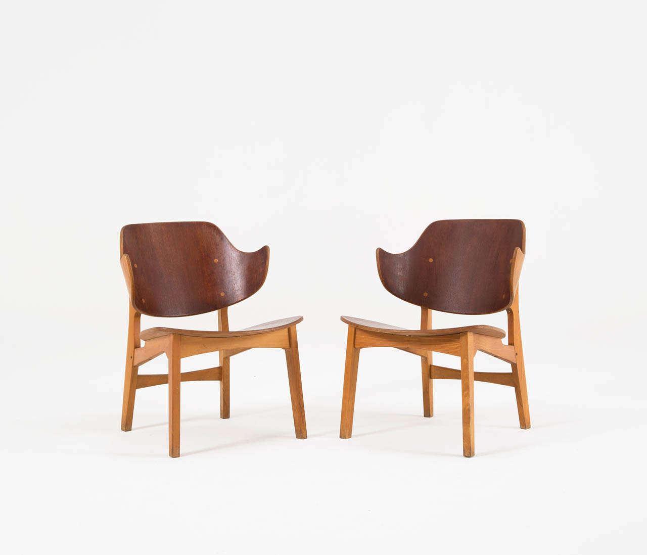 Danish Pair of Plywood Lounge Chairs by Ib Kofod-Larsen