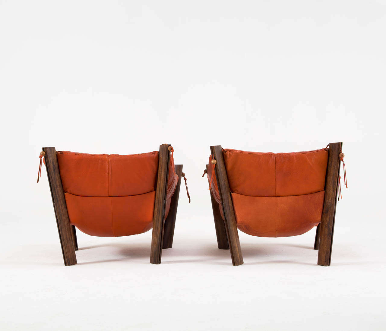 Mid-20th Century Percival Lafer Rare Pair of Brazilian Lounge Chairs in Orange Leather