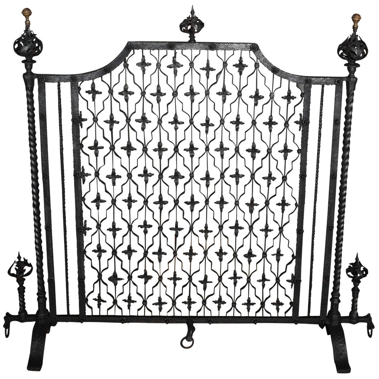 Large Italian Wrought Iron Fire Screen in Neo-Renaissance Style