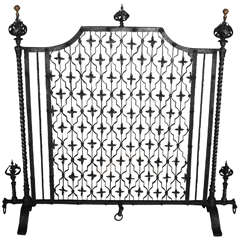 Antique Large Italian Wrought Iron Fire Screen in Neo-Renaissance Style
