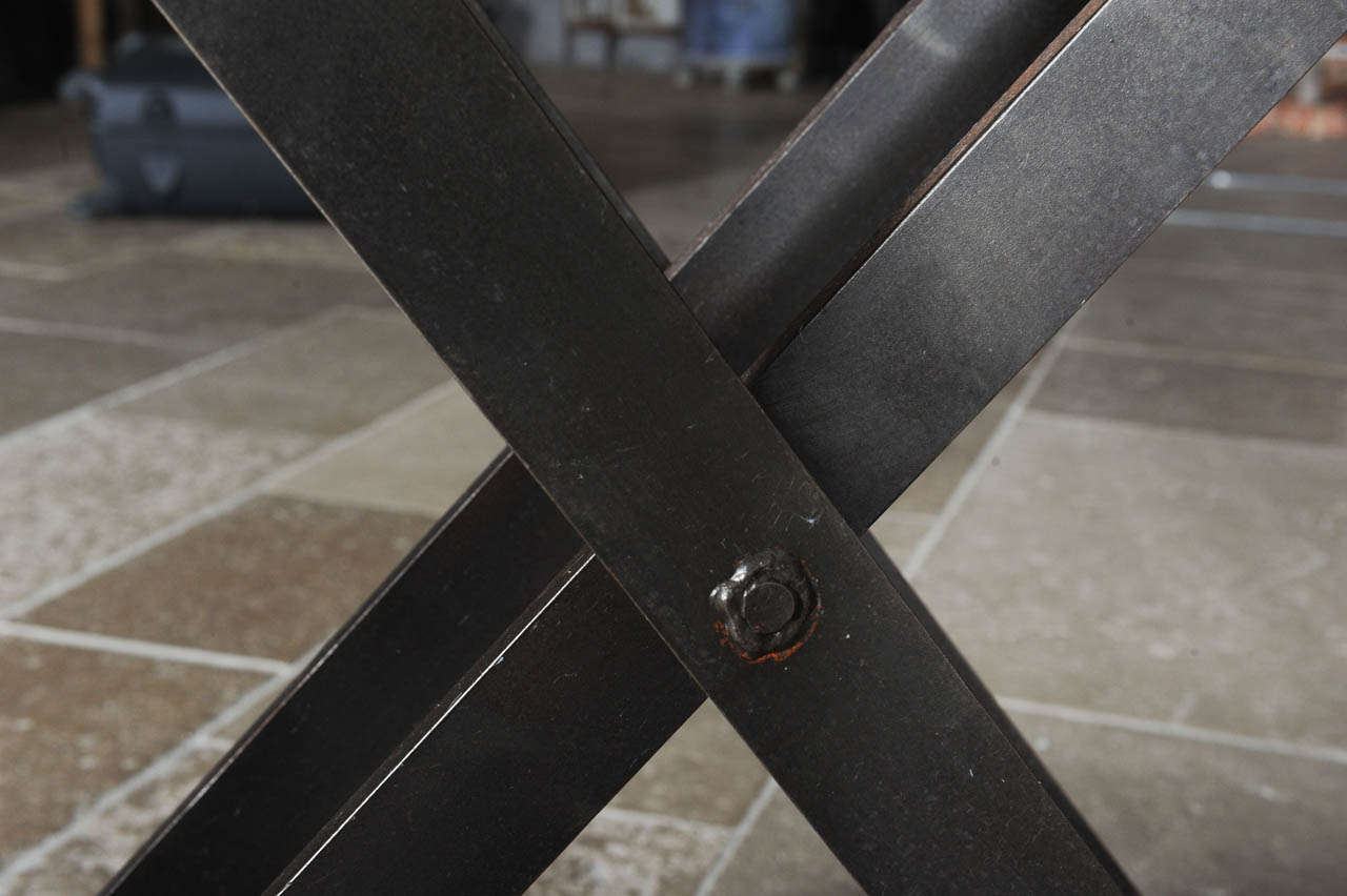 Industrial Wrought Iron, Polished Steel Scissor Table In Good Condition In Baambrugge, NL