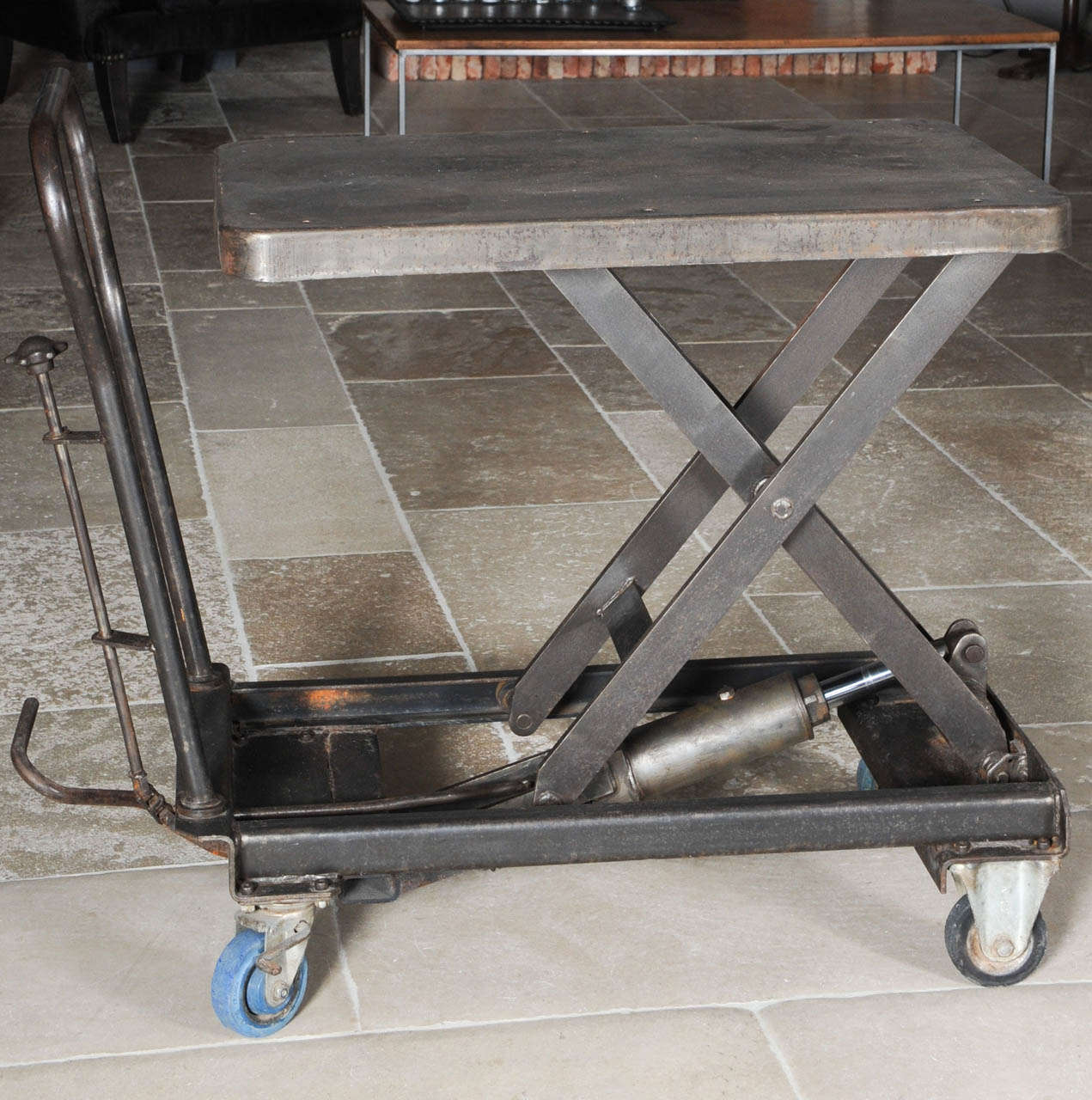 Industrial Wrought Iron, Polished Steel Scissor Table 3