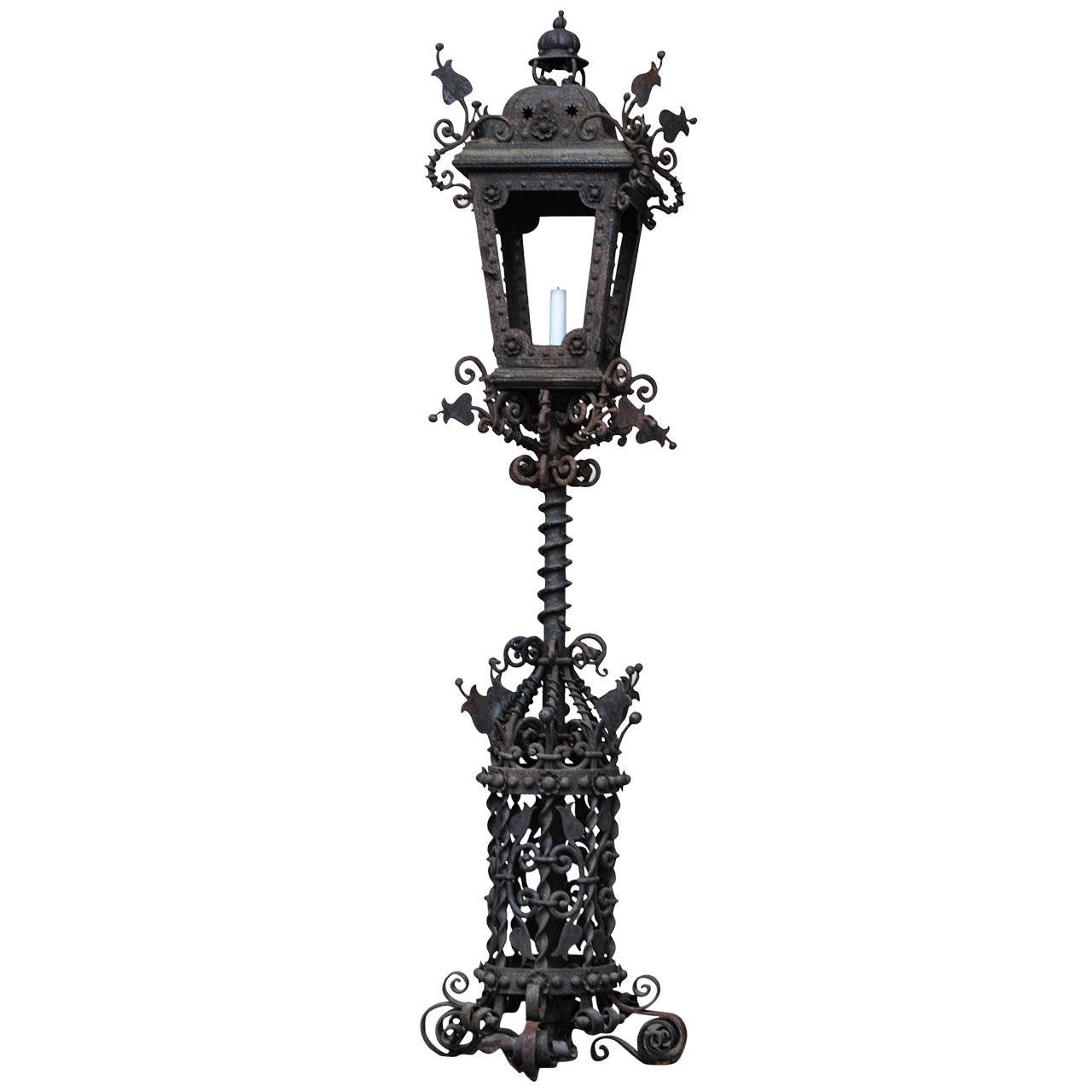 Very Rich Decorated Dutch Wrought Iron Lantern , Late 19th C