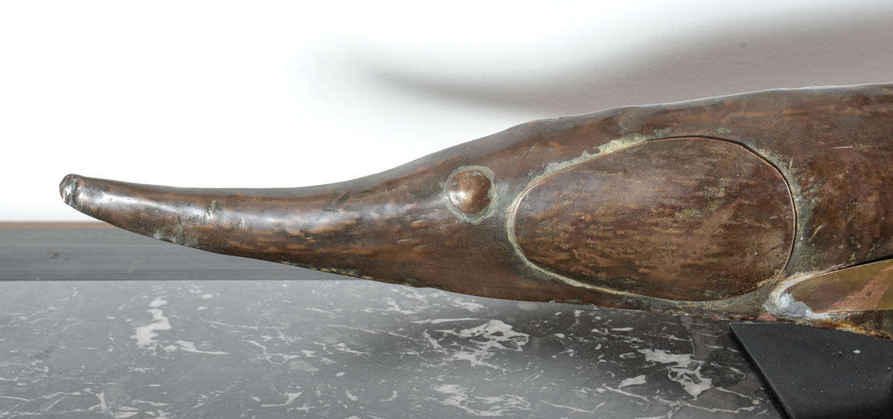 20th Century Hand Hammered Copper Wind Vane in Form of Sturgeon