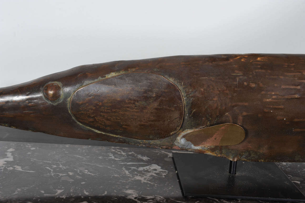 Hand Hammered Copper Wind Vane in Form of Sturgeon 2