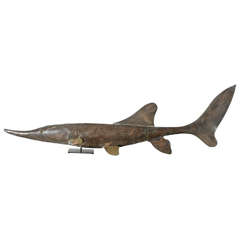 Used Hand Hammered Copper Wind Vane in Form of Sturgeon