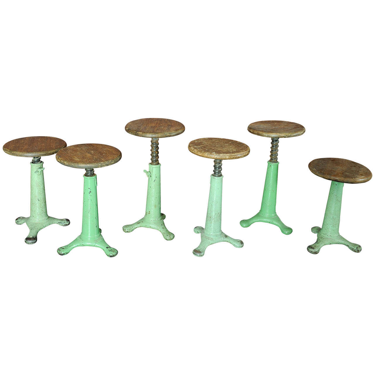 Set Of 6 Industrial Cast Iron "Singer" Tripod Machine Stools (1 left