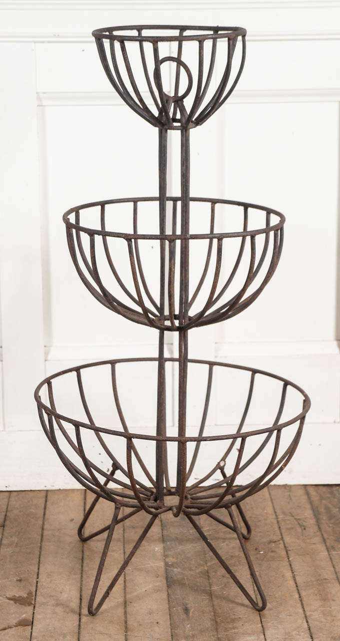 heavy gage three tiered compote - boomerang legs - circle for hanging
