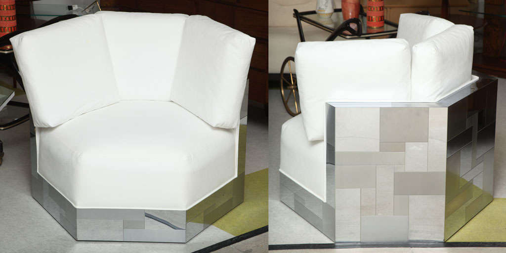 Paul Evans Cityscape Hexagonal Club Chairs for Directional Furniture Co.

Set of 5 available.

It would be extraordinary to find a pair but to have FIVE is surely unprecedented. The set consists of four hexagonal tub chairs and one hexagonal
