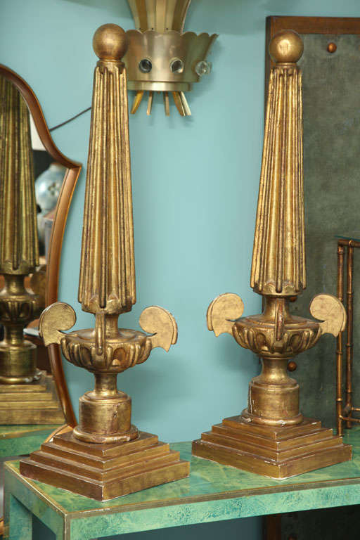 Pair of Italian Gilded Wood Large Obelisks