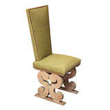Set of Four Cerused Oak Scroll-Carved Trestle-Base  Hall Chairs