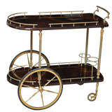 Bar Cart in Brown Kid Leather & 24 Karat Gold by Aldo Tura