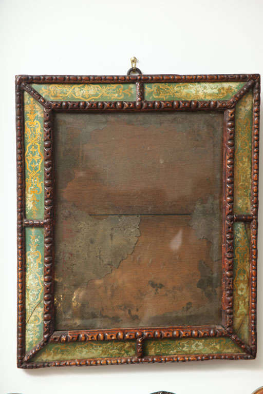 Rare Louis XIV period green elomise glass mirror.