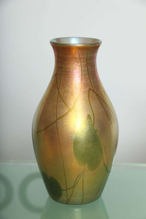 American Tiffany Studios Hearts & Vine Decorated Favrile Vase