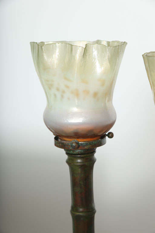 Tiffany Studios Bamboo Candlesticks In Excellent Condition In Englewood, NJ