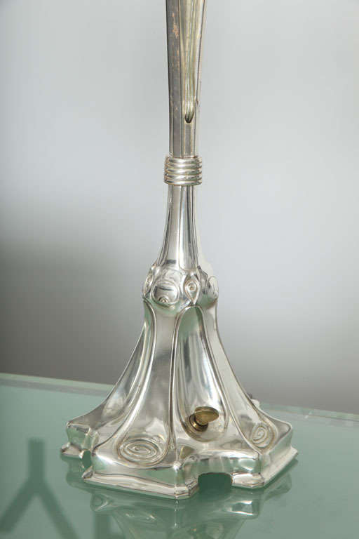 American Pair of Art Nouveau Silvered Bronze Candelabrums