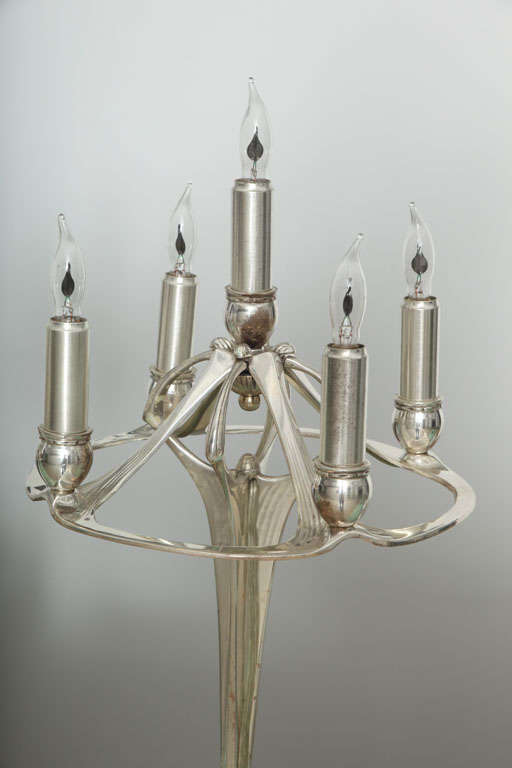 Pair of Art Nouveau Silvered Bronze Candelabrums In Excellent Condition In Englewood, NJ