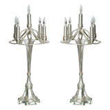 Pair of Art Nouveau Silvered Bronze Candelabrums 9