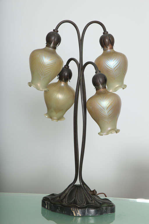 Art Nouveau Lily Lamps by, Loetz In Excellent Condition In Englewood, NJ