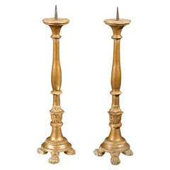 Collection of 19th Century Gilded Wood Candlesticks
