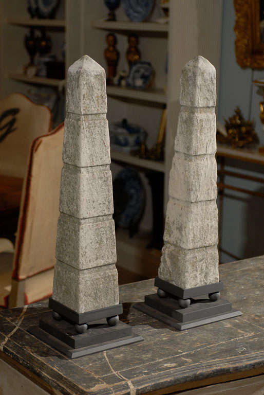 20th Century Pair of Vintage French Marble Obelisks, Circa 1900 For Sale