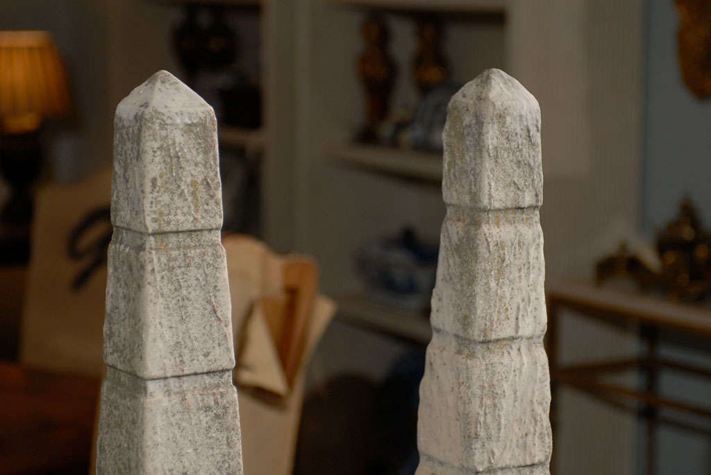 Steel Pair of Vintage French Marble Obelisks, Circa 1900 For Sale
