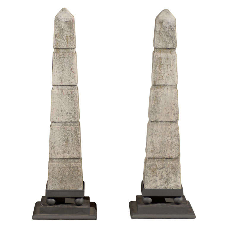 Pair of Vintage French Marble Obelisks, Circa 1900 For Sale