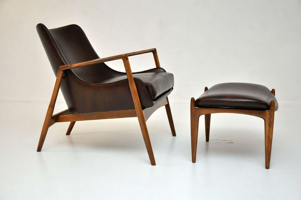 Seal chair with ottoman designed by Kofod Larsen for Selig.  Set has been fully restored.