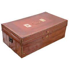 Antique Camphor Trunk Covered With Oxblood Colored Leather