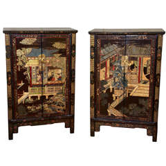 Elegant pair of 19th century lacquered cabinets