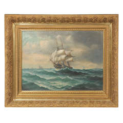 19th Century Signed American Oil Painting of a Ship at Sea 2