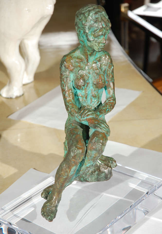American Bronze Nude Woman Sculpture on Lucite Base